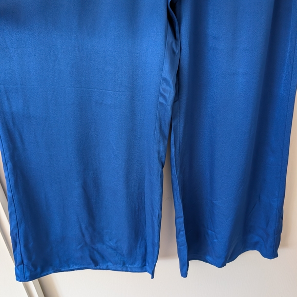 J. Crew Womens 14 Blue Satin Wide Leg Pull On Pants NWT Preppy Vacation Resort - Picture 2 of 8